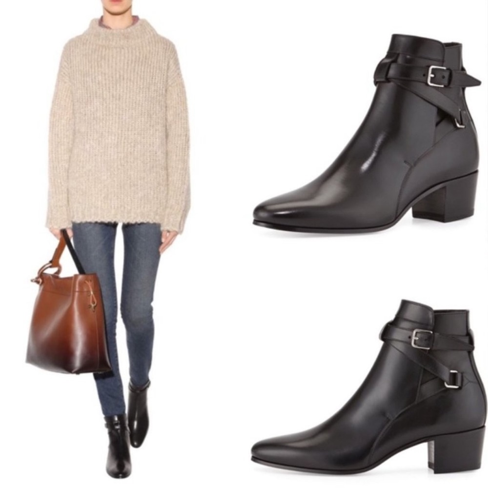 SAINT LAURENT Leather Blake Buckle Boots